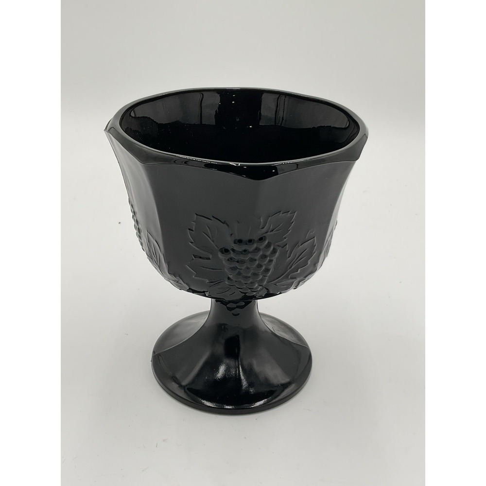 Vintage Indiana Black Glass Harvest Compote
